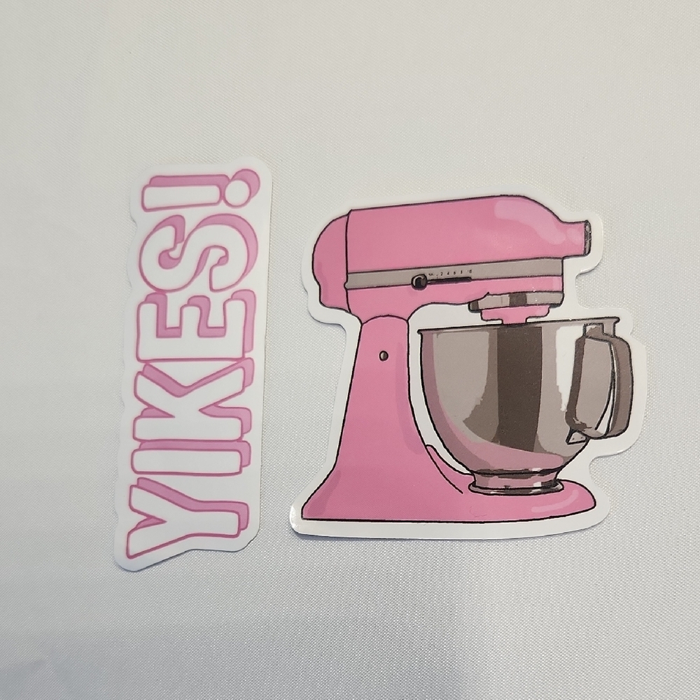 Set of 2 Pink Vinyl Stickers – Stand Mixer & “Yikes!” Text